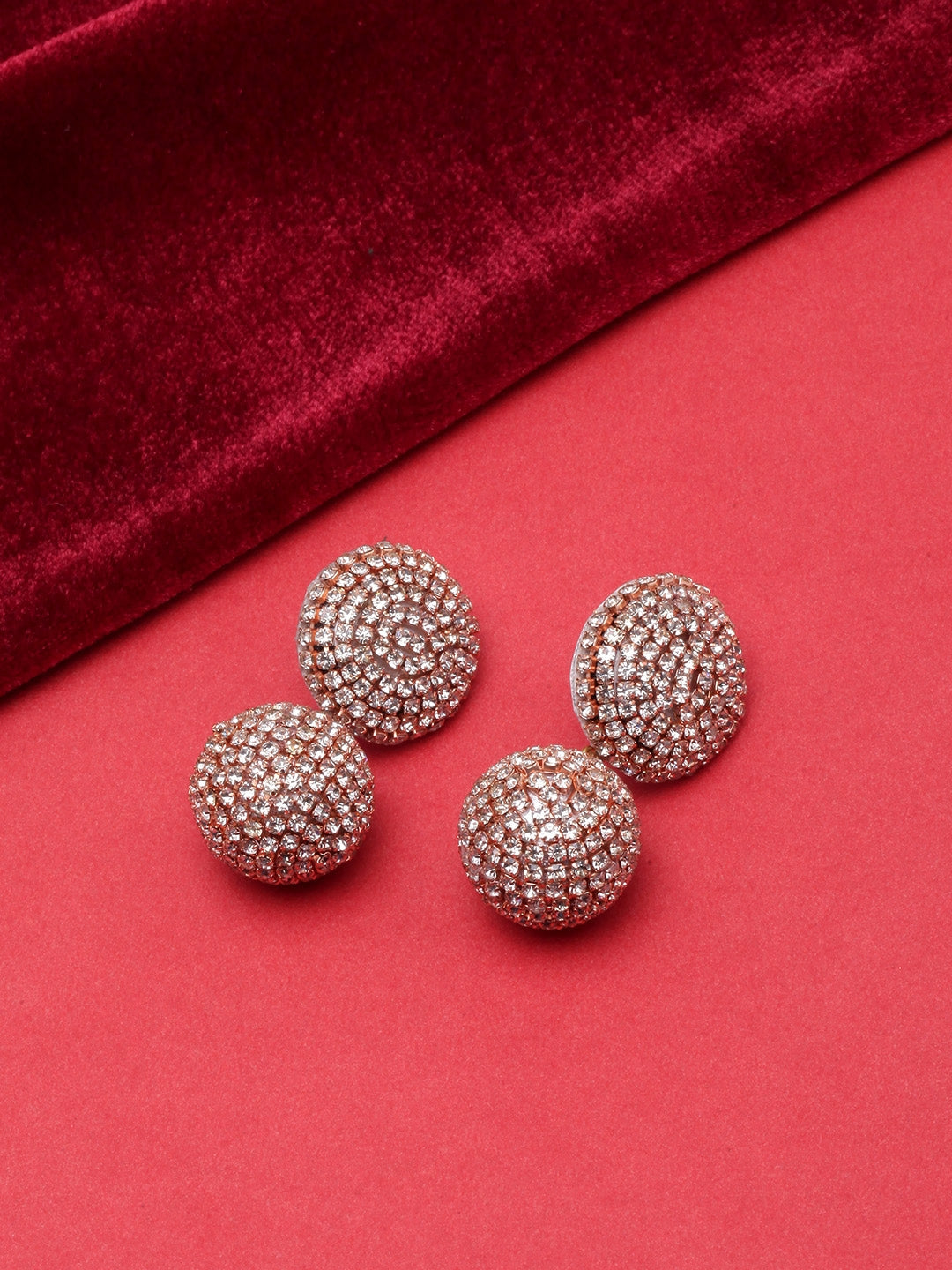 Rose Gold-Plated Rhinestone Studded Circular Drop Earrings