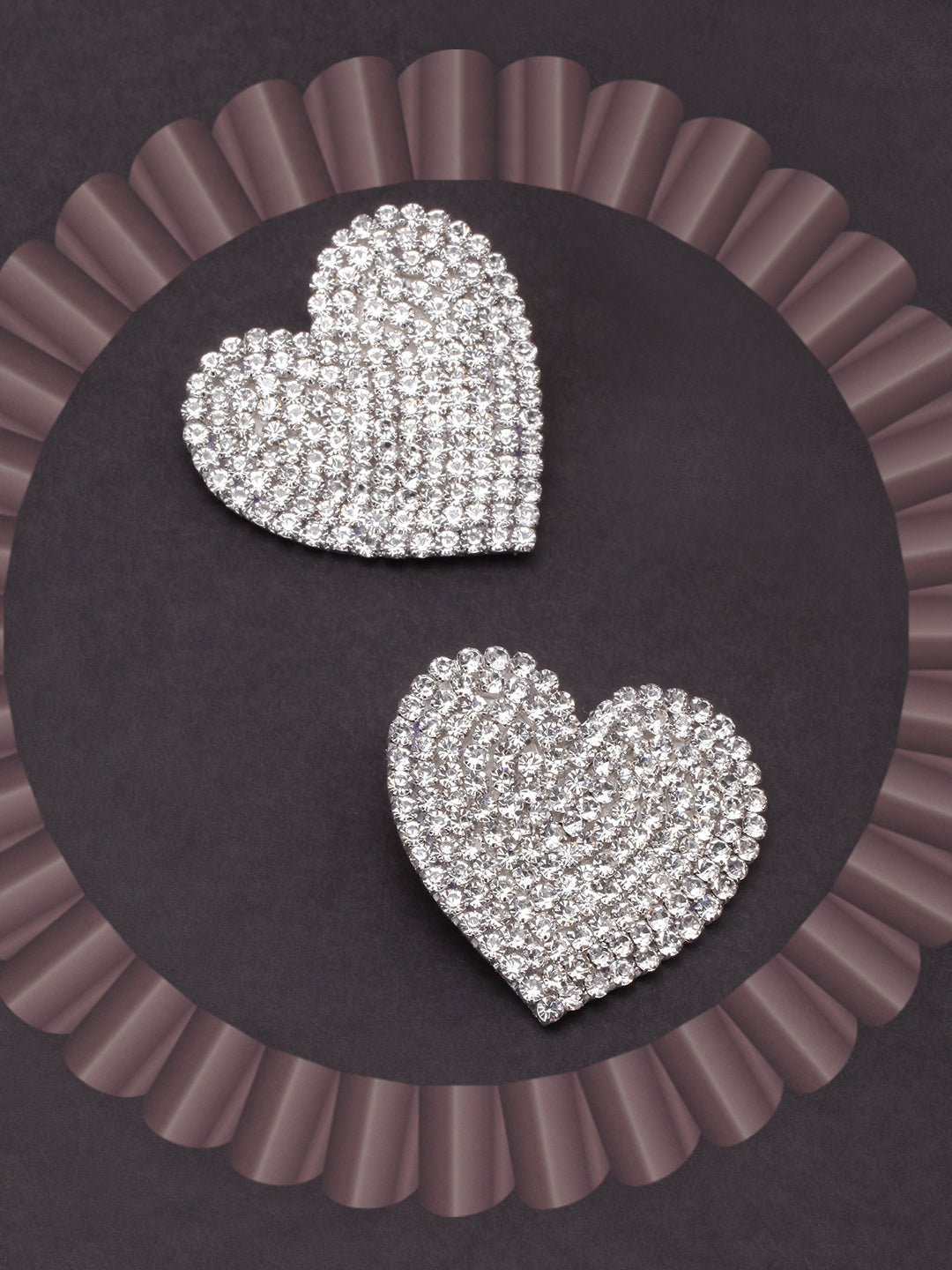 Silver-Plated Rhinestone Studded Heart Shaped Drop Earrings