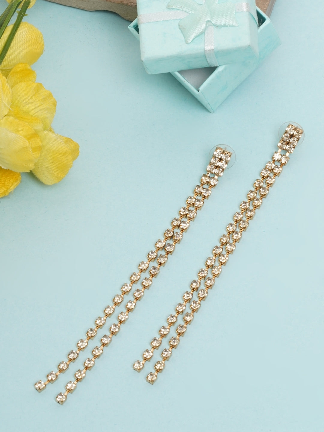 Rose Gold-Plated CZ-Studded Dangler Earrings