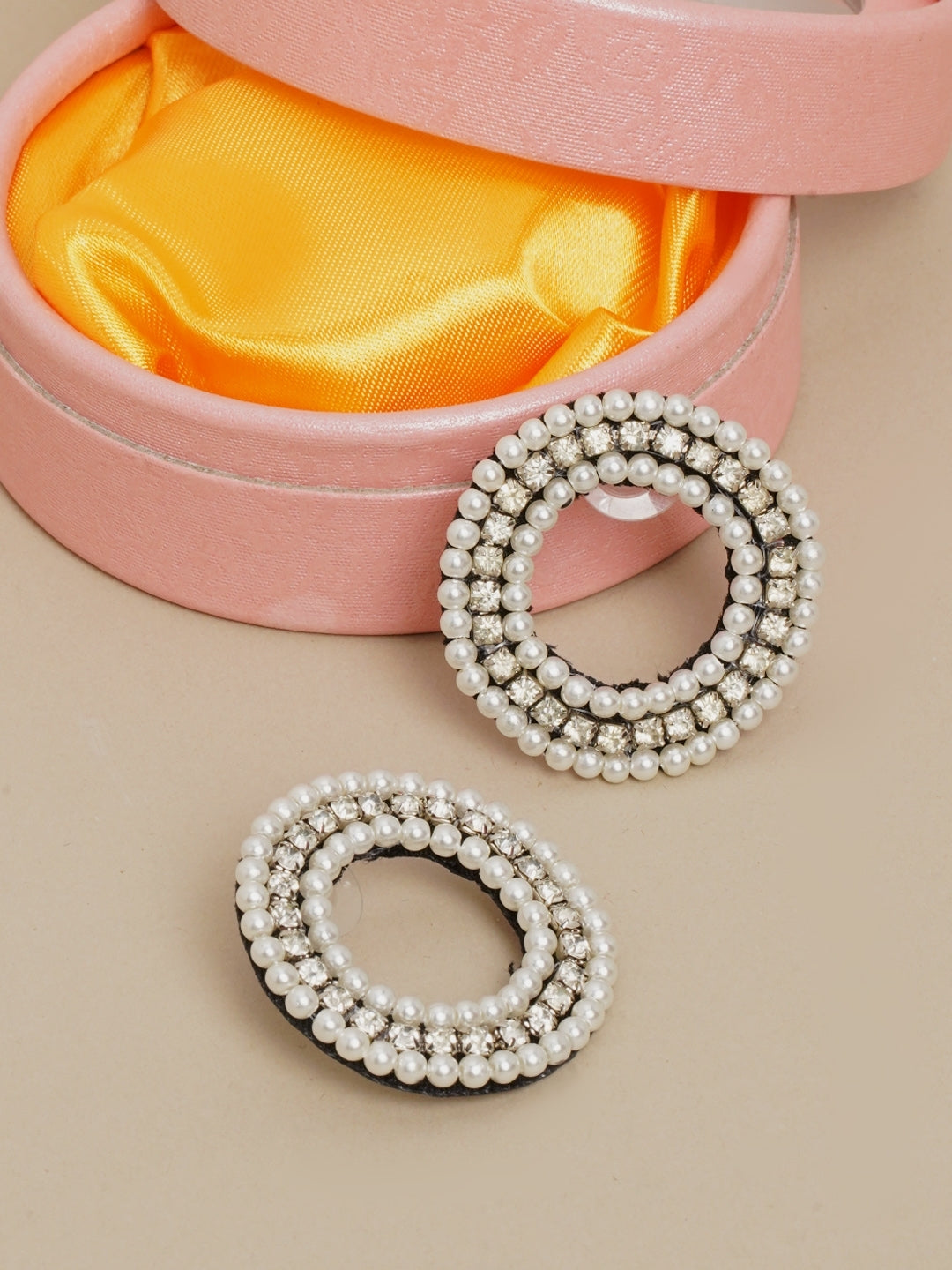 Silver-Plated CZ-Studded & Pearls Circular Drop Earrings