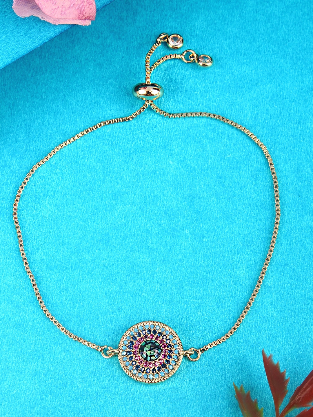 Gold-Plated Pink & Blue CZ Studded Bracelet