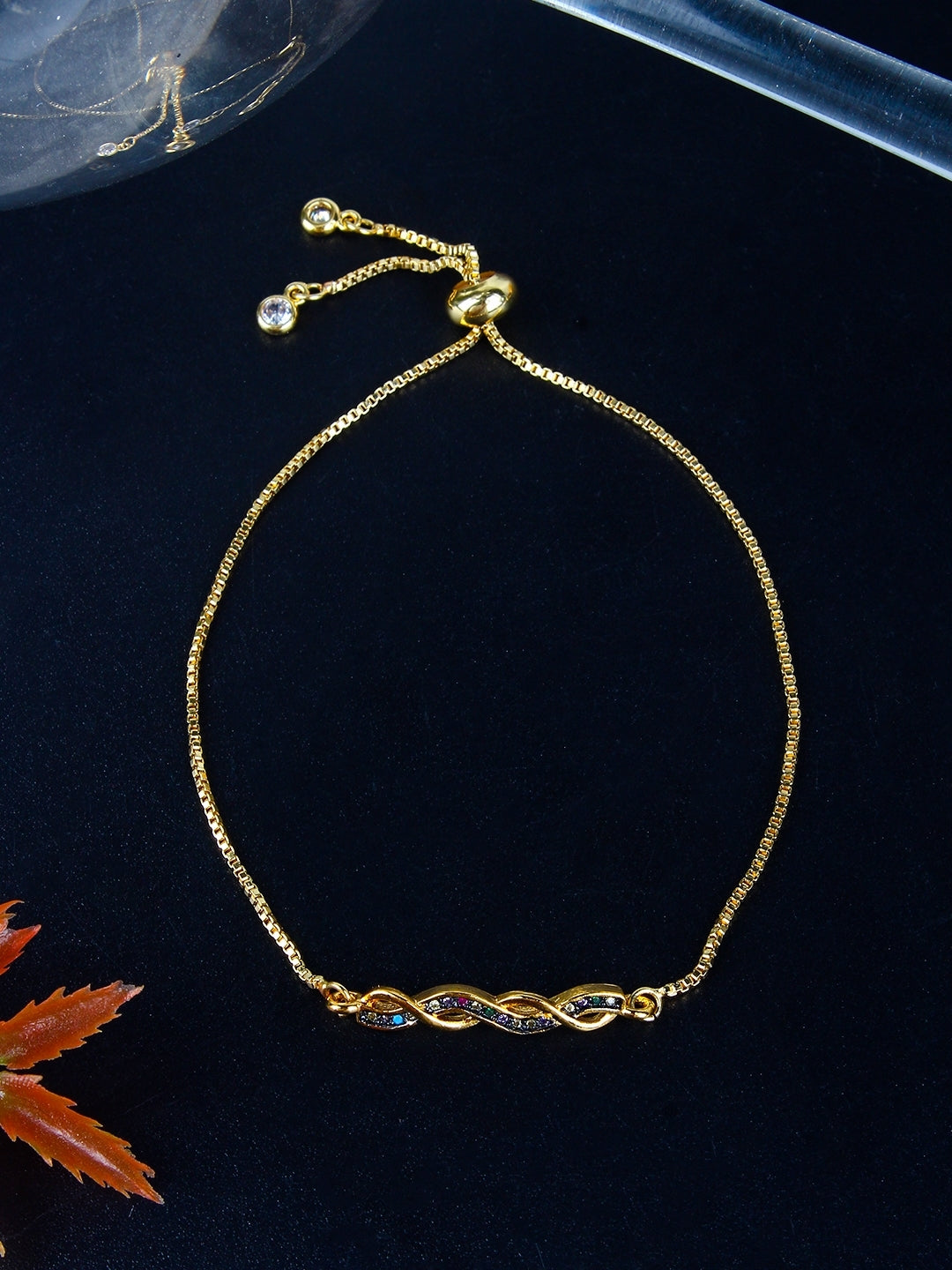 Gold-Plated Black & Green CZ Studded Bracelet