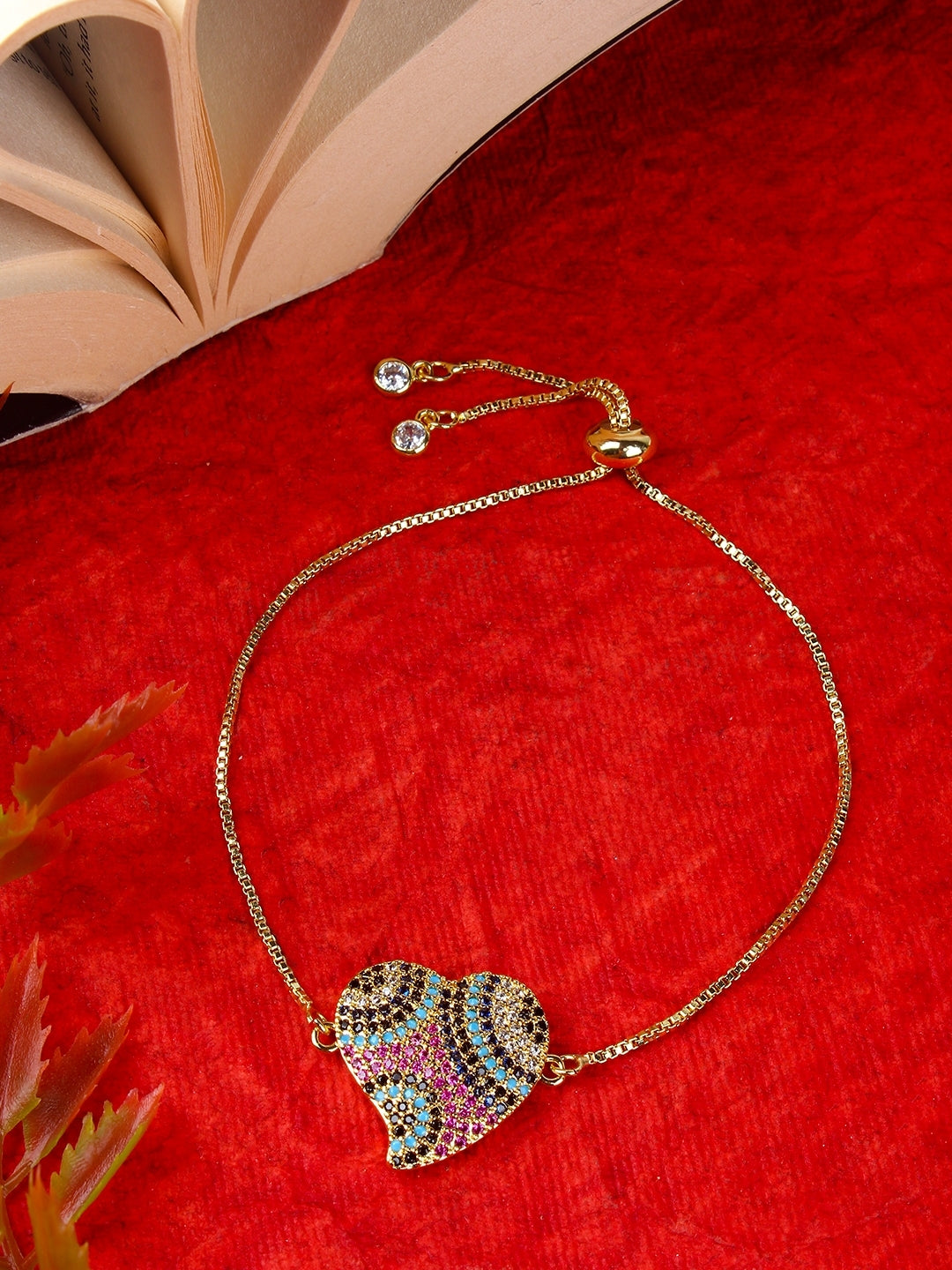 Gold-Plated Pink & Blue CZ Studded Bracelet