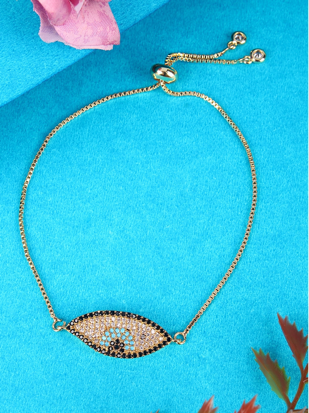 Gold-Plated Blue & Black CZ Studded Bracelet