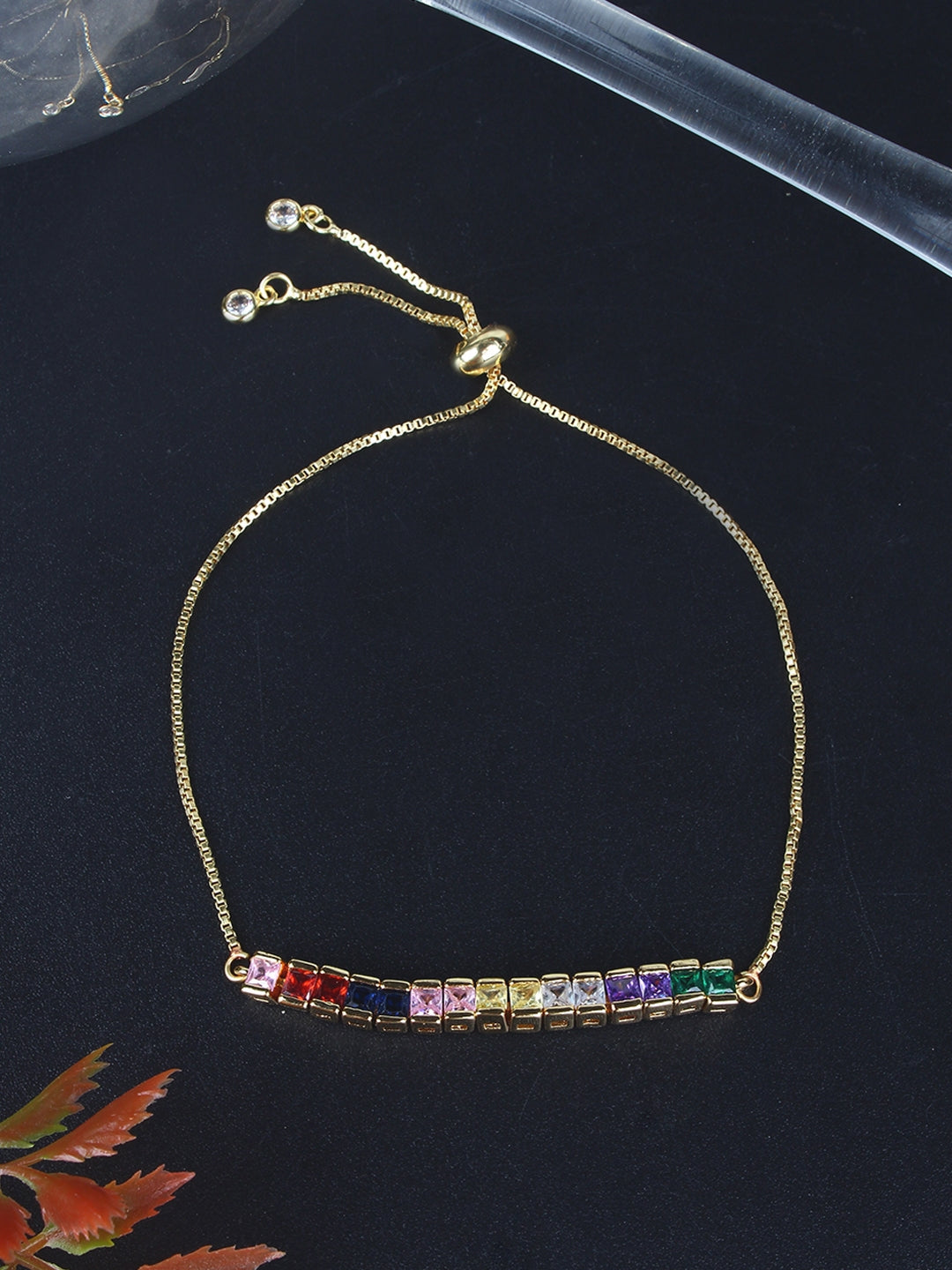 Gold-Plated Red & Navy Blue CZ Studded Bracelet