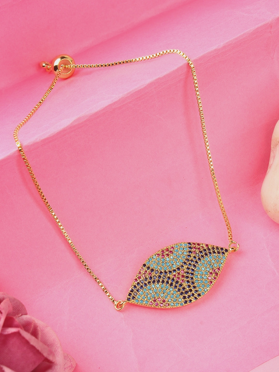 Gold-Plated Blue & Black CZ Studded Bracelet