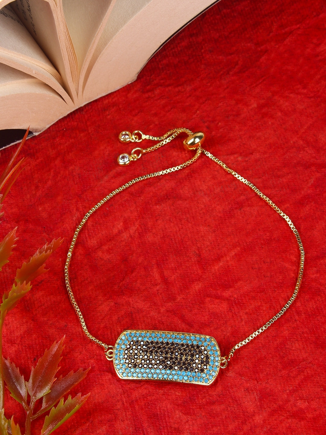 Gold-Plated Blue & Black CZ Studded Bracelet