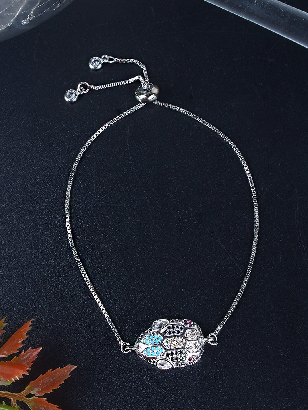 Silver-Plated Black & Blue CZ Studded Bracelet