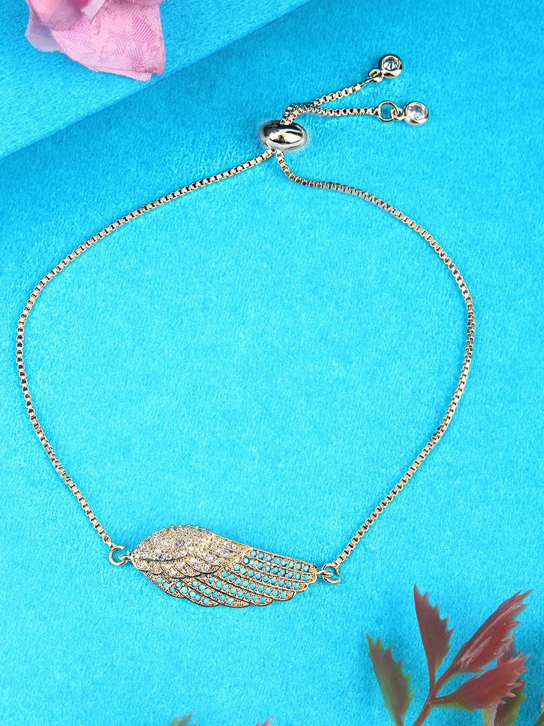 Gold-Plated Brown & Blue CZ Studded Bracelet