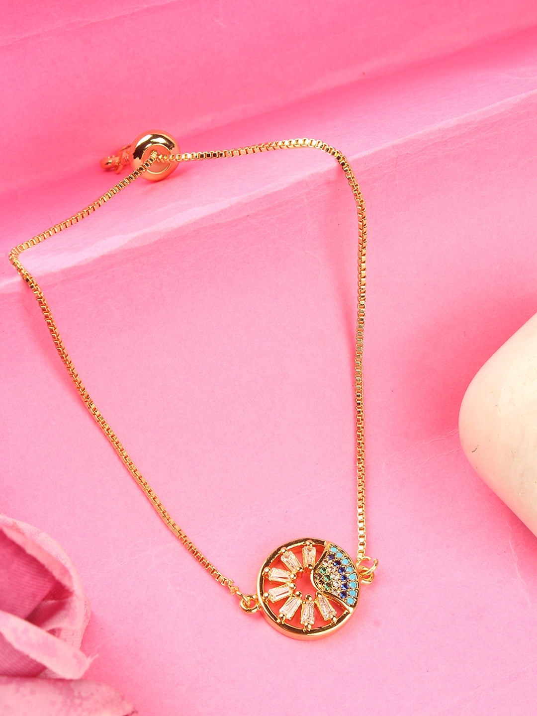 Gold-Plated Blue & Black CZ Studded Bracelet