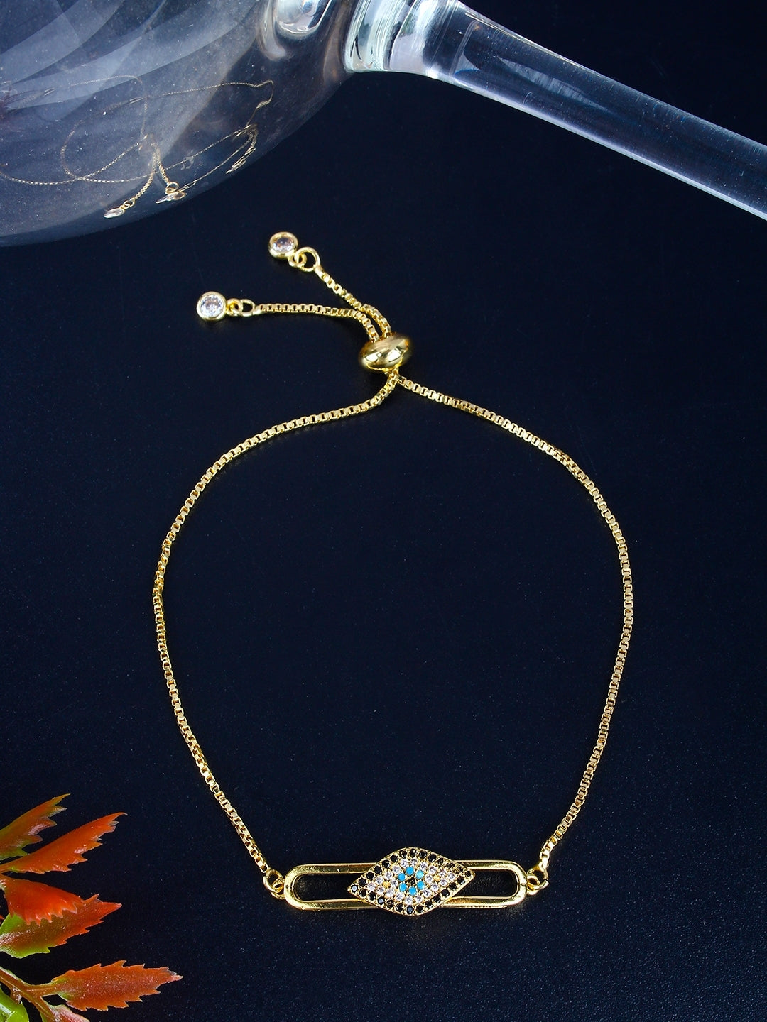 Gold-Plated Blue & Black CZ Studded Bracelet