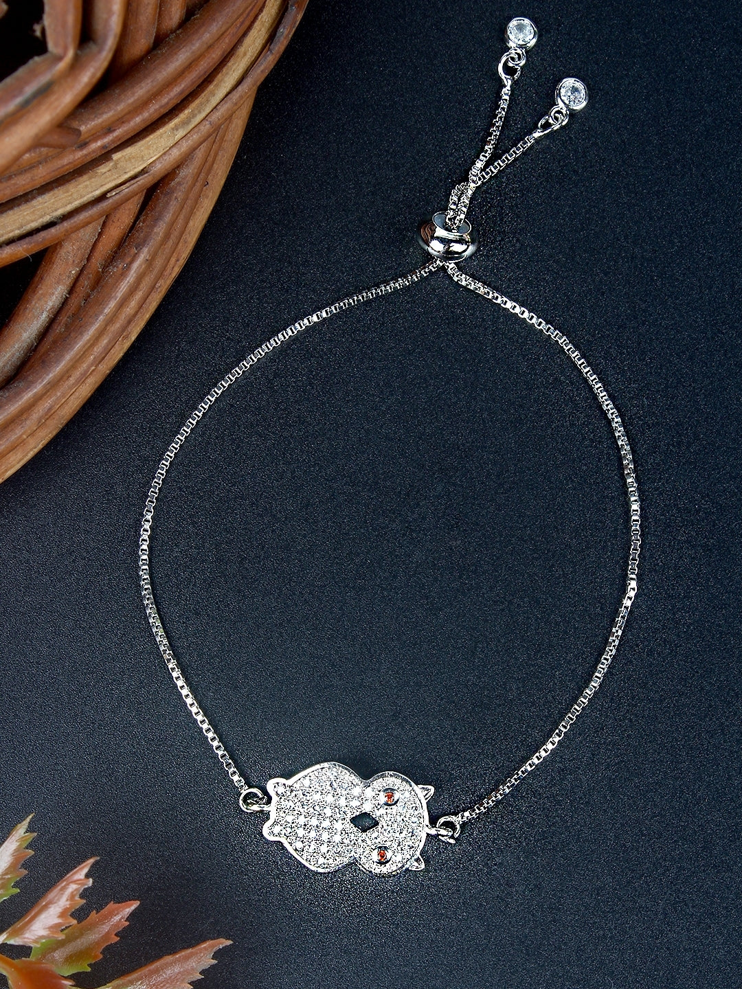 Silver-Plated Transparent & Red CZ Studded Bracelet