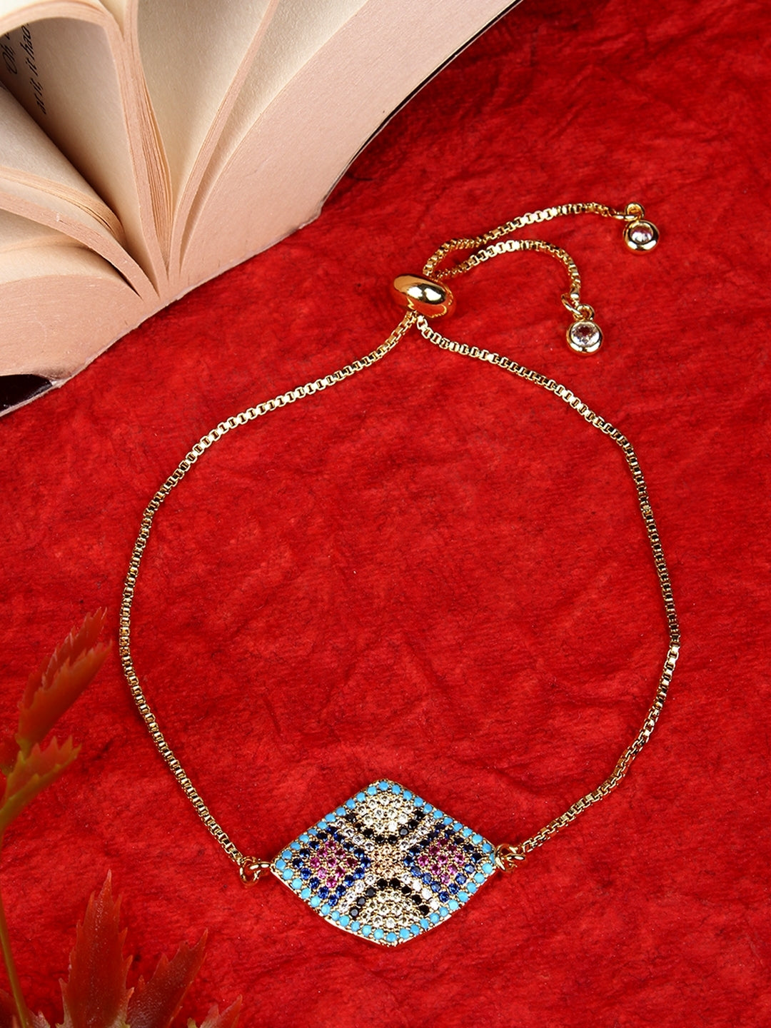 Gold-Plated Blue & Black CZ Studded Bracelet