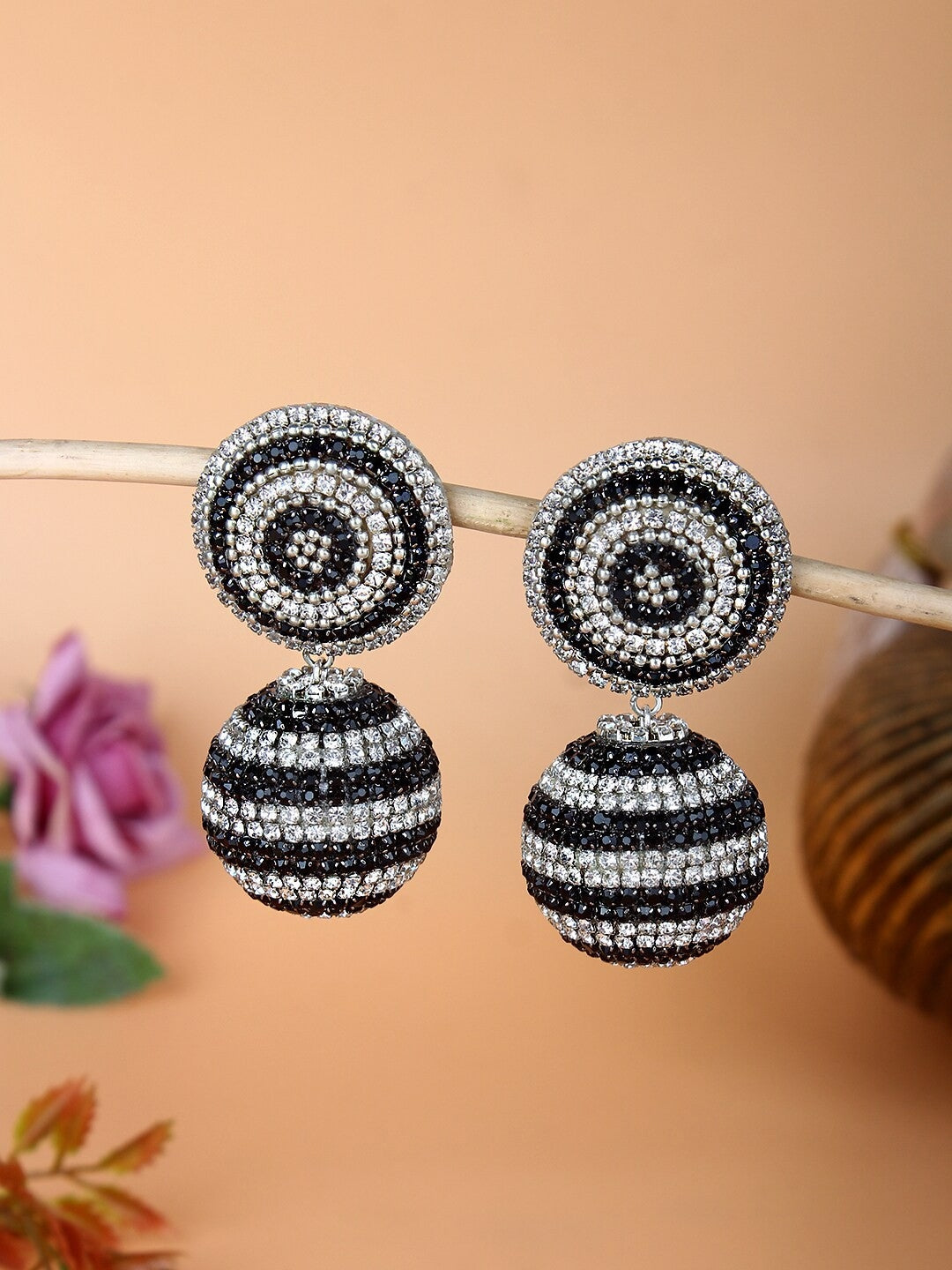 Silver&Black Rhinestone Drop Earrings