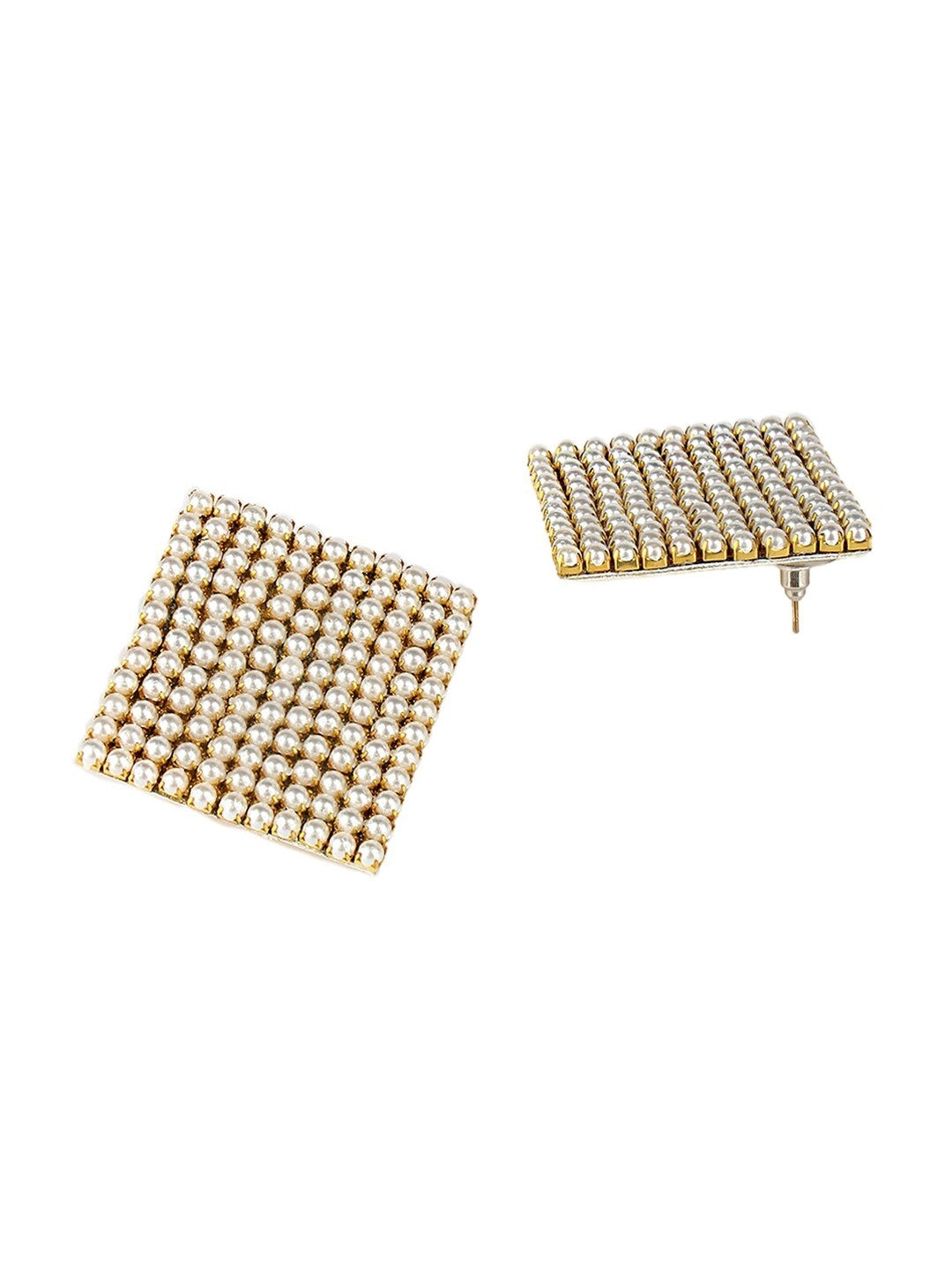 Silver-Plated White Glass Bead Stud Earrings