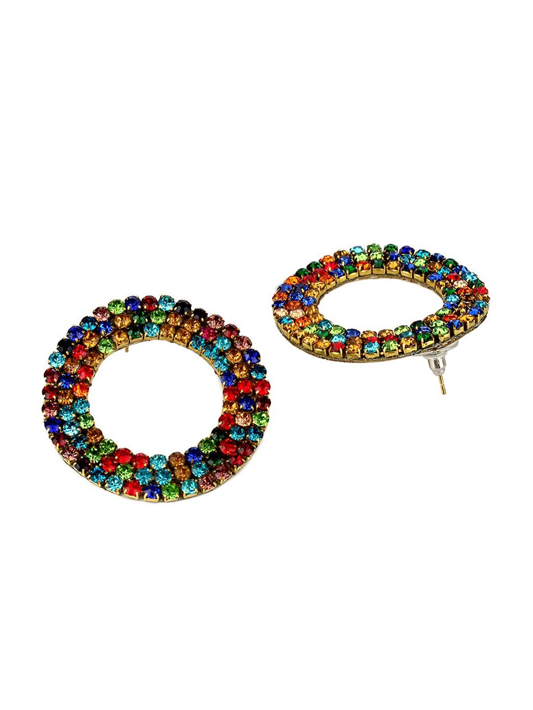 Gold-Plated Multi Glass Bead Stud Earrings