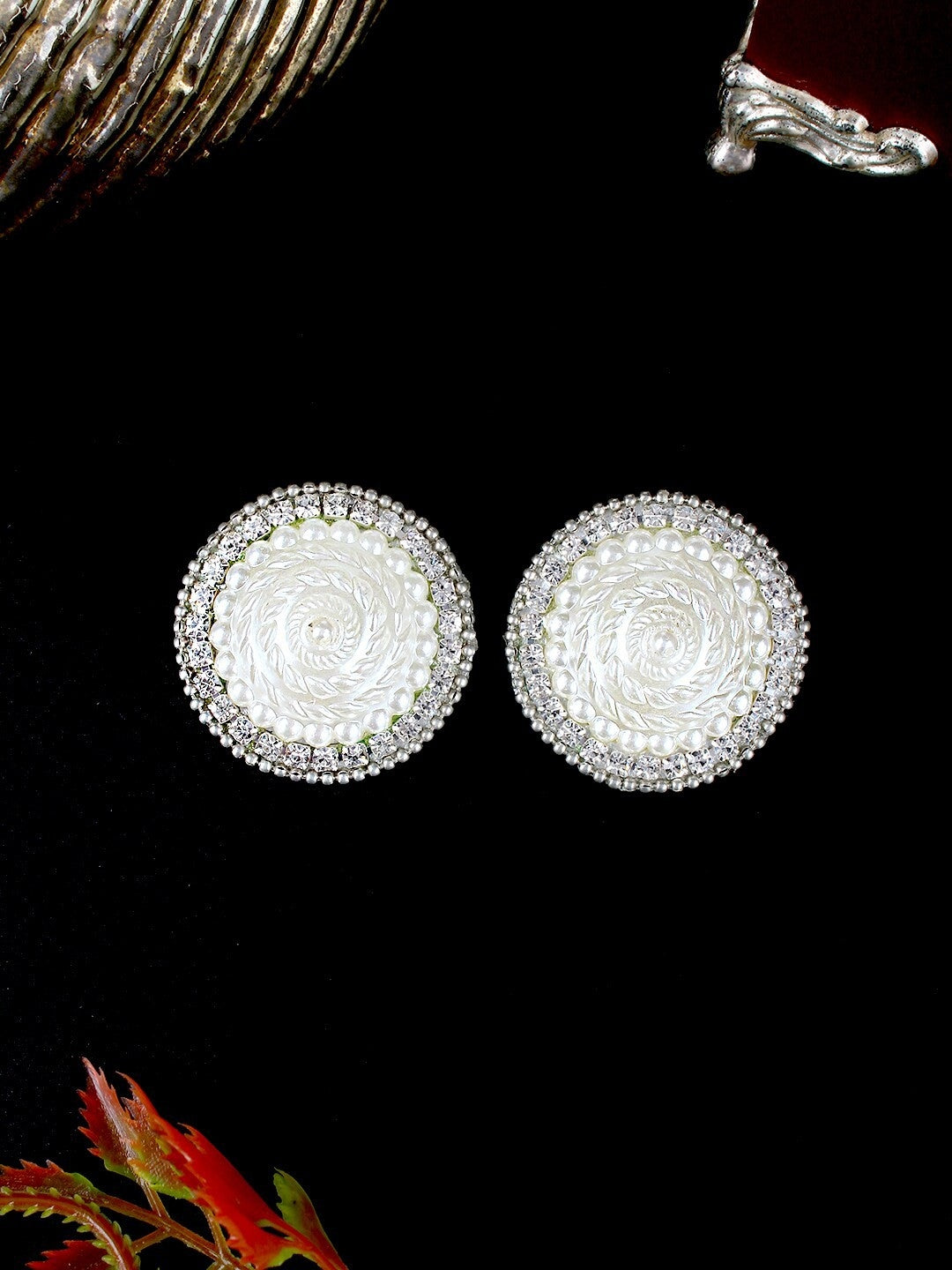 Silver-Plated White Rhinestone Stud Earrings