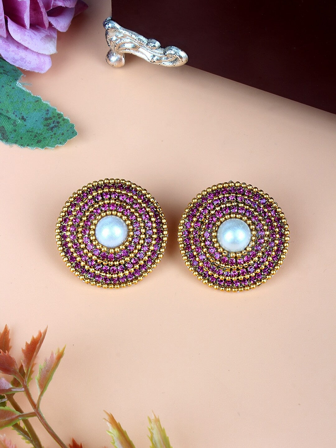 Gold-Plated Multi Rhinestone Stud Earrings