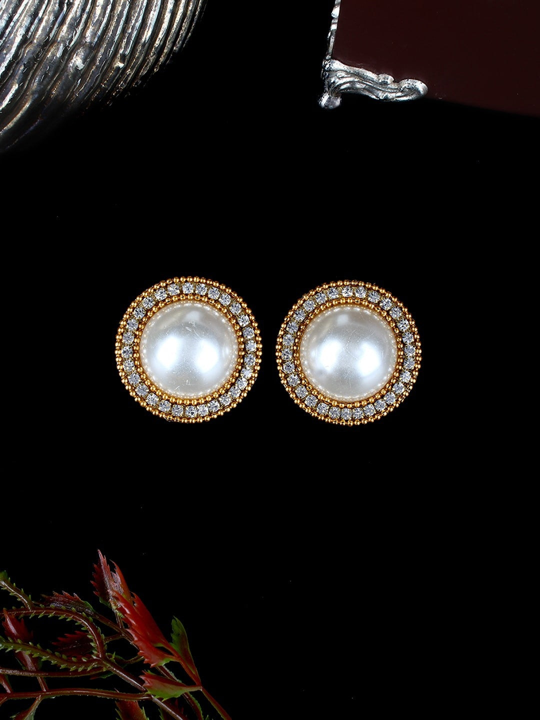 Gold-Plated White Rhinestone Stud Earrings