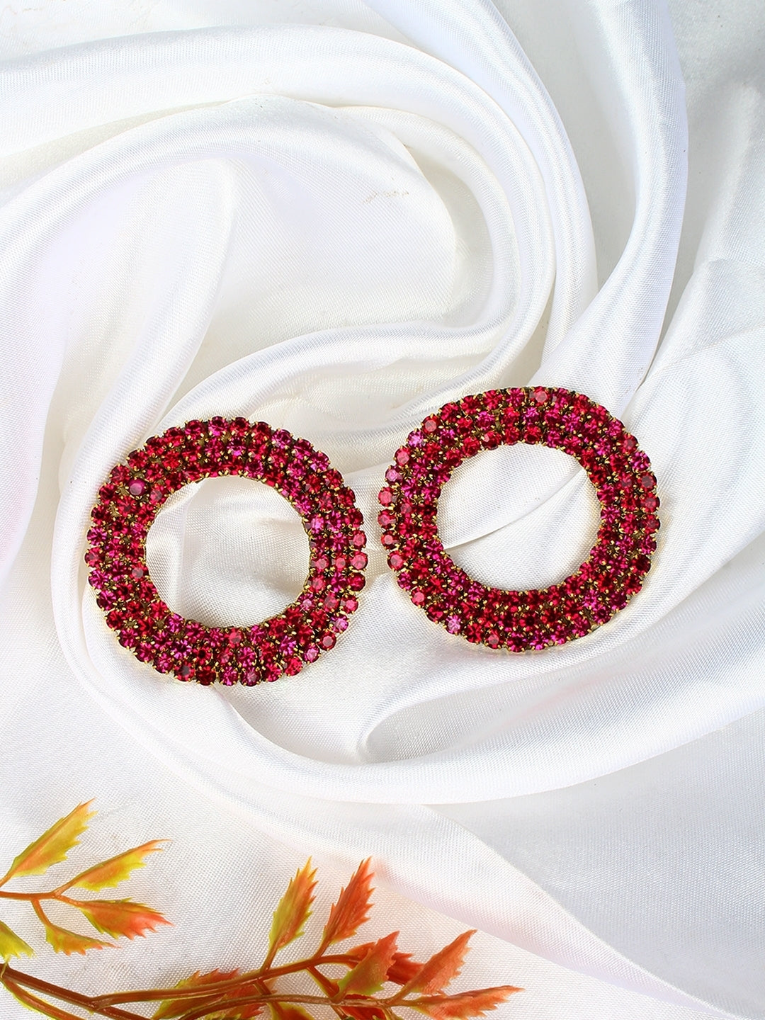 Gold-Plated Gold & Red Rhinestone Studded Contemporary Brass Studs