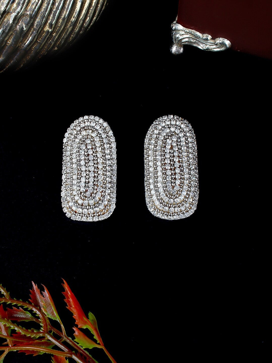 Silver-Plated White Rhinestone Drop Earrings