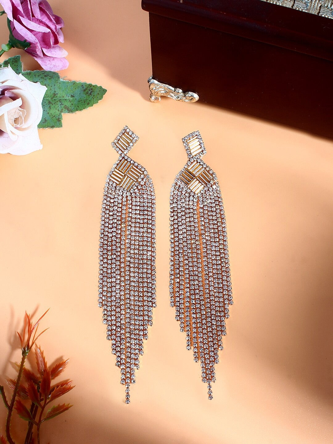 RoseGold-Plated Multi Rhinestone Drop Earrings