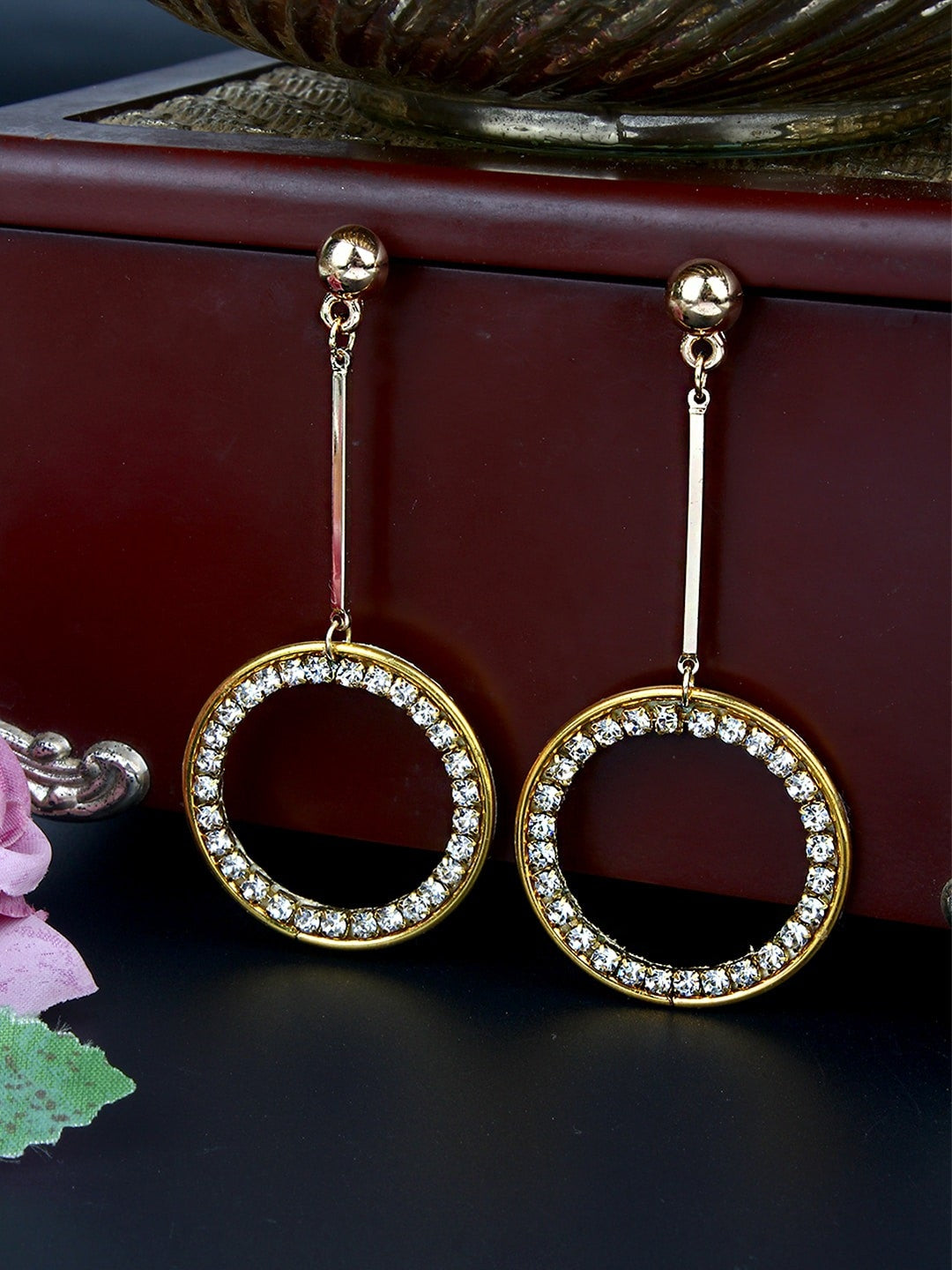 Gold-Plated White Rhinestone Drop Earrings