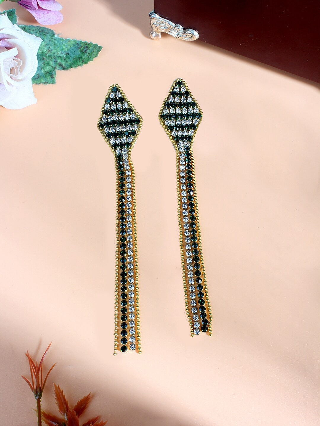 Gold-Plated Multi Rhinestone Drop Earrings