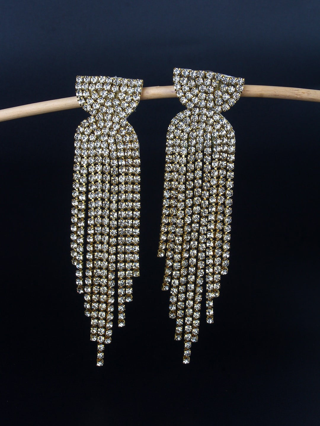 Gold-Plated White Rhinestone Drop Earrings
