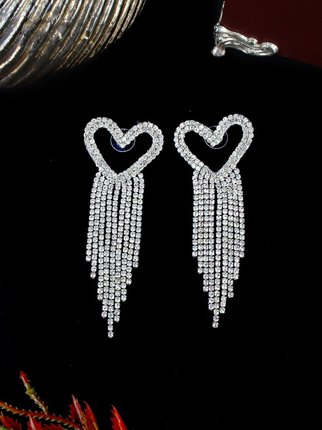 Silver-Plated White Rhinestone Drop Earrings
