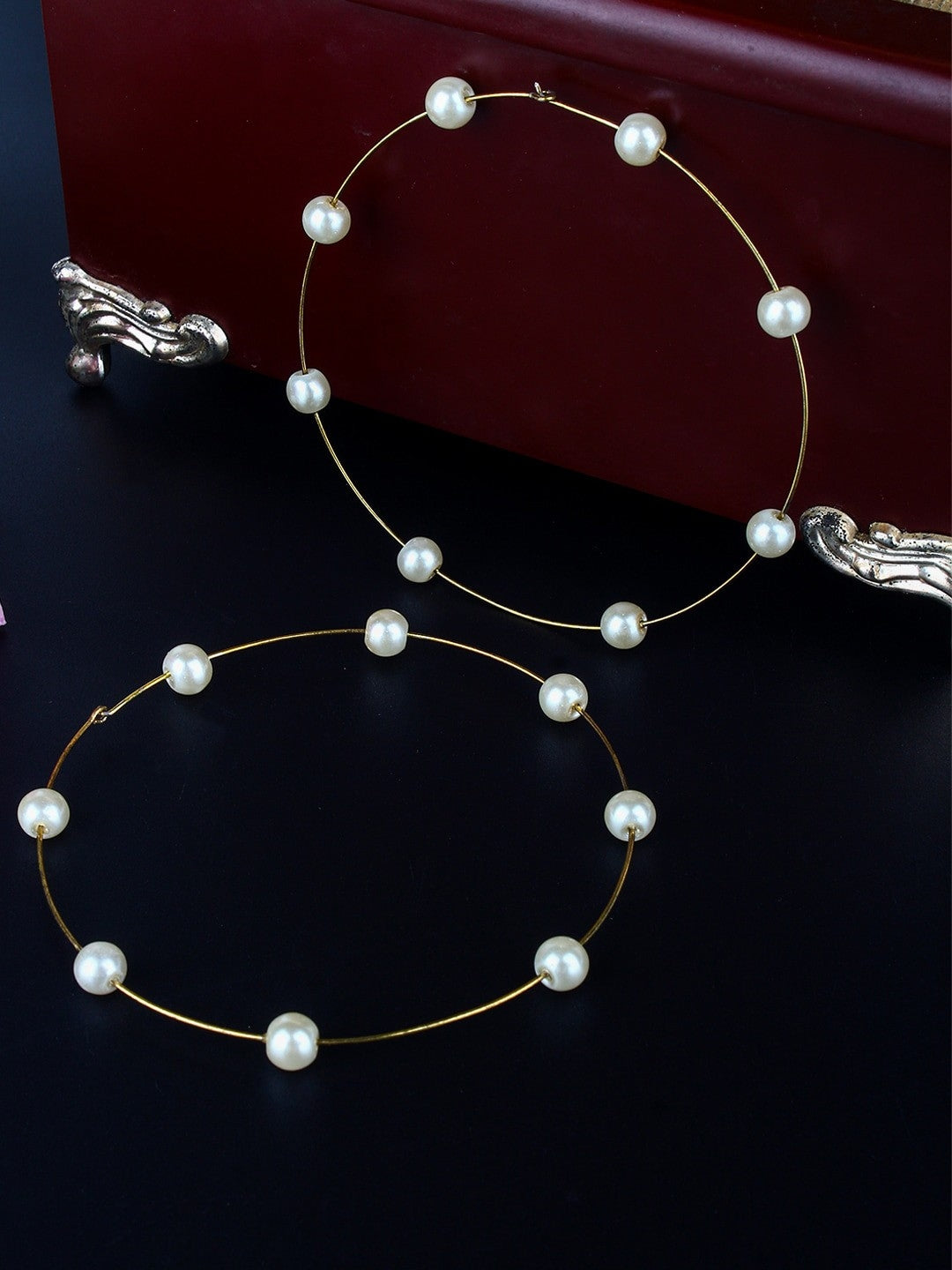 Gold-Plated White Chemical Bead Stud Earrings