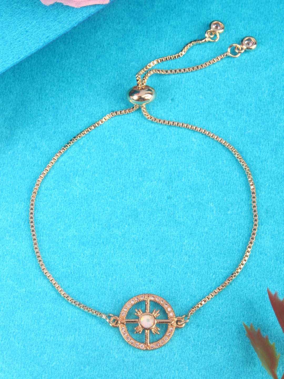 Gold-Plated Gold & Transparent Cubic Zirconia Studded Brass Charm Bracelet