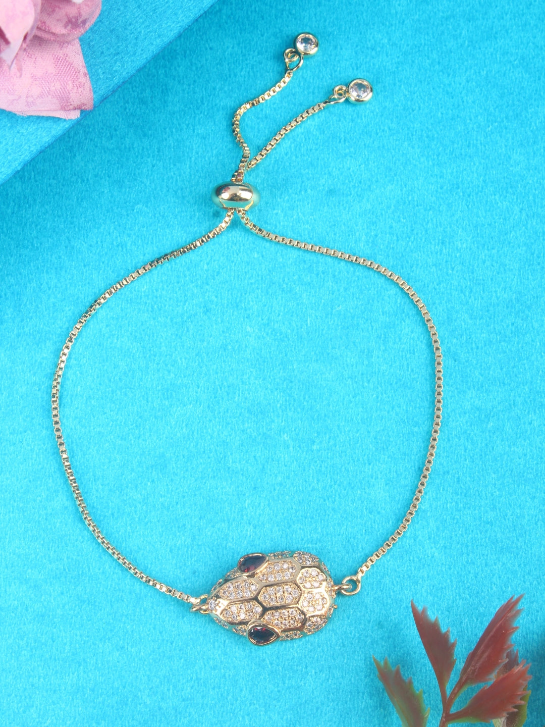 Gold-Plated Gold & Transparent Cubic Zirconia Studded Brass Charm Bracelet