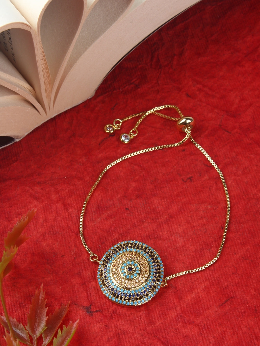 Gold-Plated Gold & Blue Cubic Zirconia Studded Brass Charm Bracelet