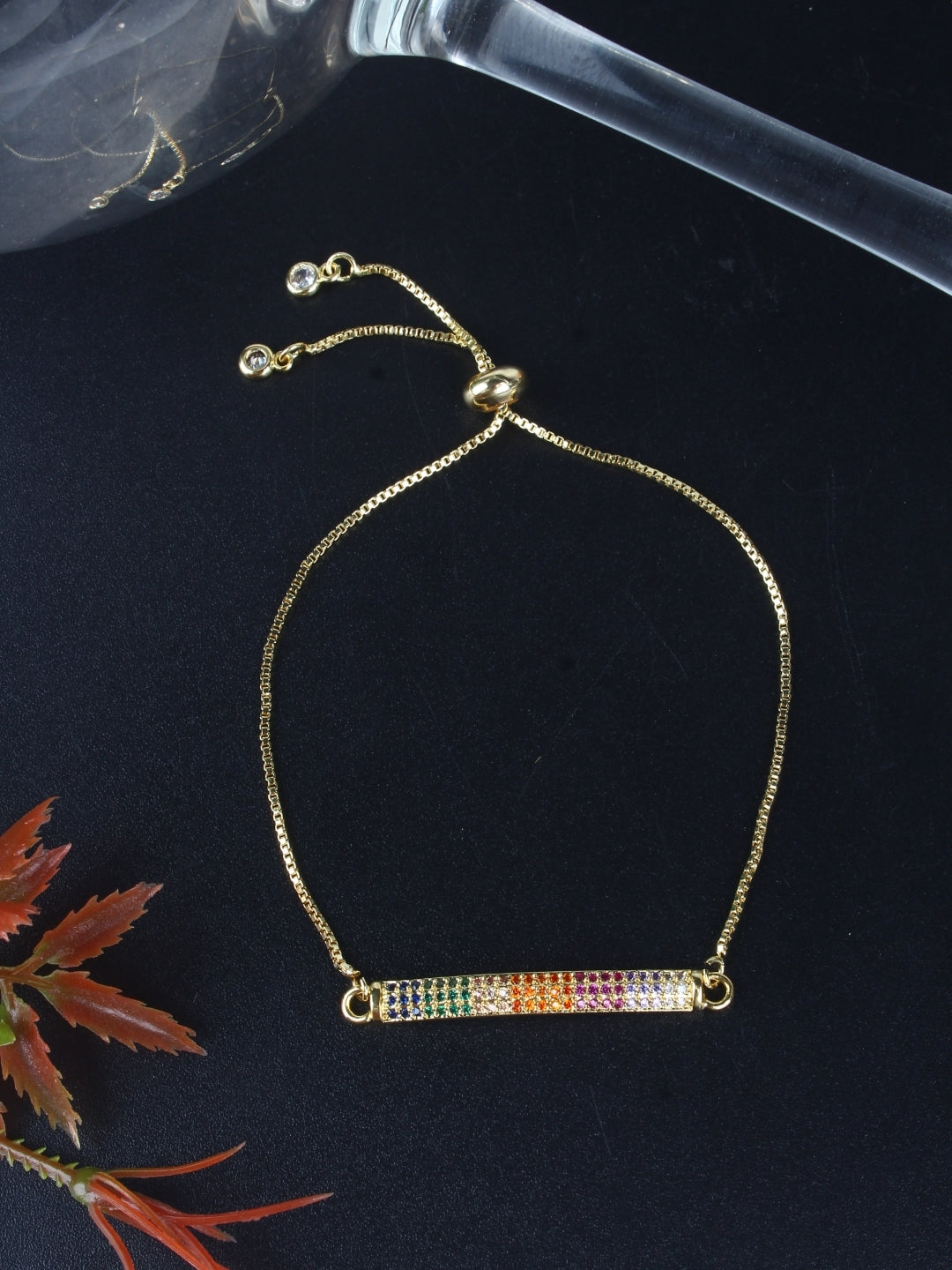 Gold-Plated Gold & Multi Cubic Zirconia Studded Brass Charm Bracelet