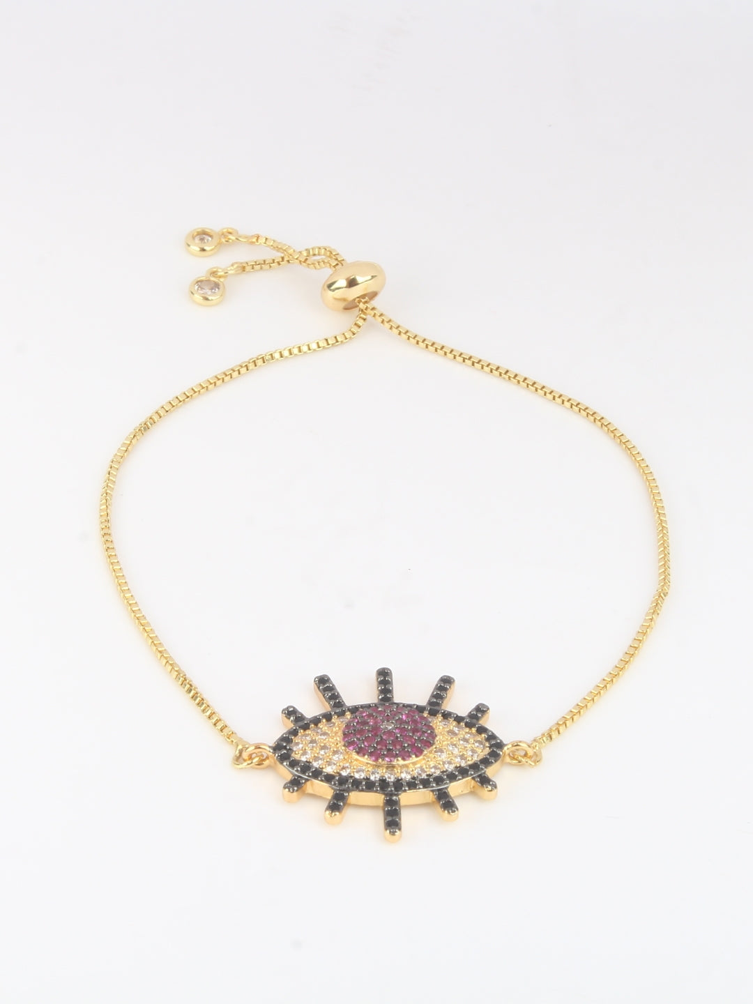 Gold-Plated Gold & Transparent Cubic Zirconia Studded Brass Charm Bracelet