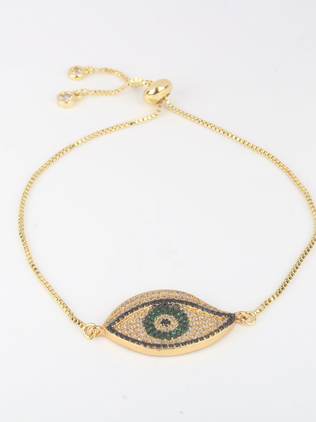 Gold-Plated Gold & Black Cubic Zirconia Studded Brass Charm Bracelet