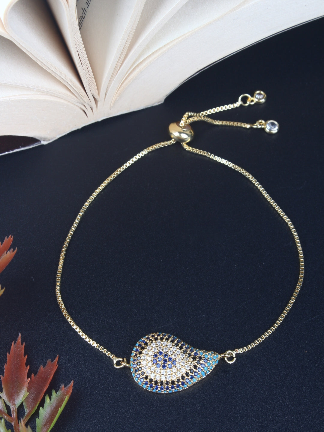 Gold-Plated Gold & Multi Cubic Zirconia Studded Brass Charm Bracelet