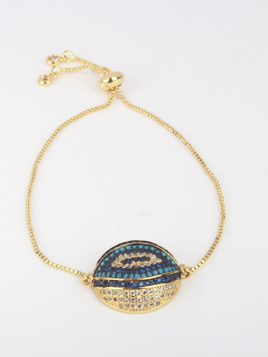 Gold-Plated Gold & Multi Cubic Zirconia Studded Brass Charm Bracelet