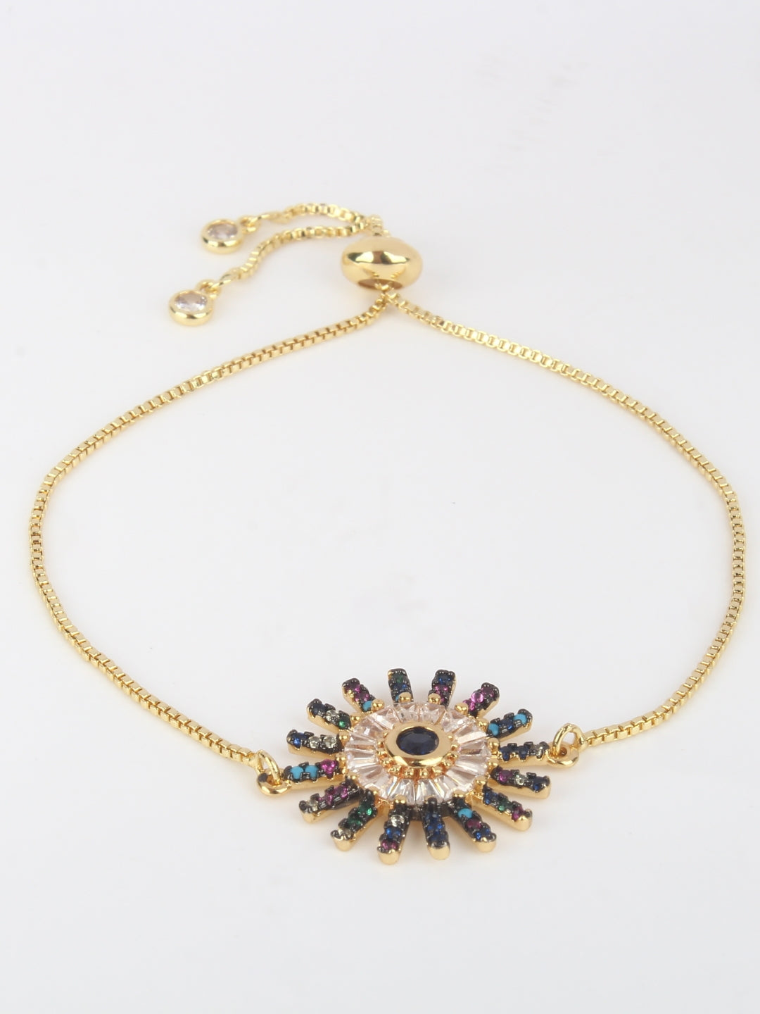 Gold-Plated Gold & Multi Cubic Zirconia Studded Brass Charm Bracelet