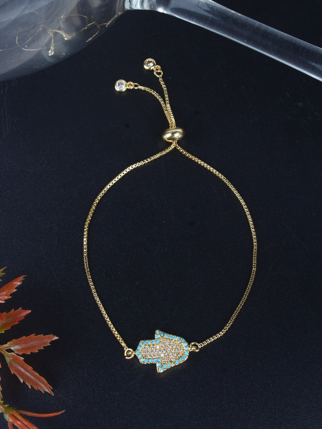 Gold-Plated Gold & Transparent Cubic Zirconia Studded Brass Charm Bracelet