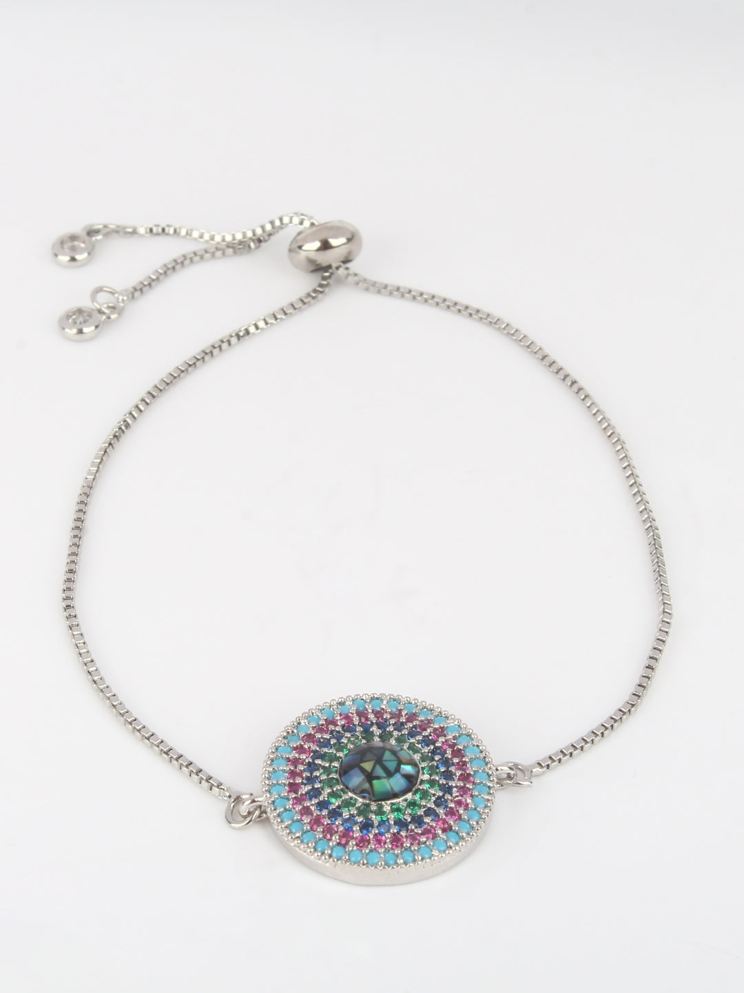 Silver-Plated Silver & Multi Cubic Zirconia Studded Brass Charm Bracelet