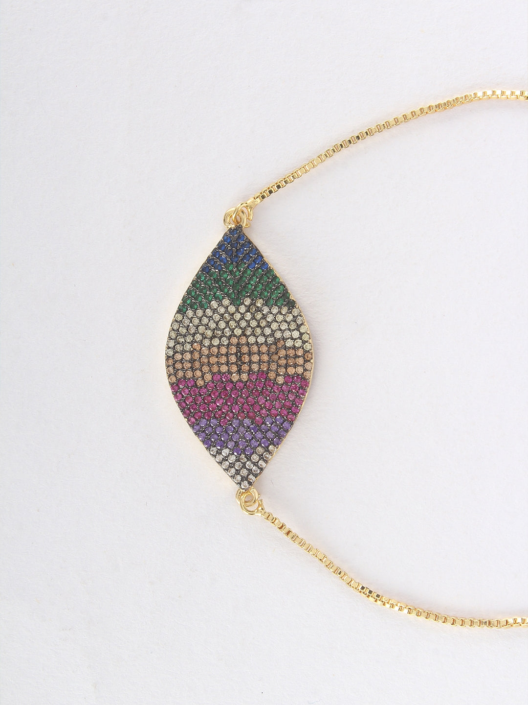 Gold & Multi Brass Cubic Zirconia Gold-Plated Handcrafted Charm Bracelet