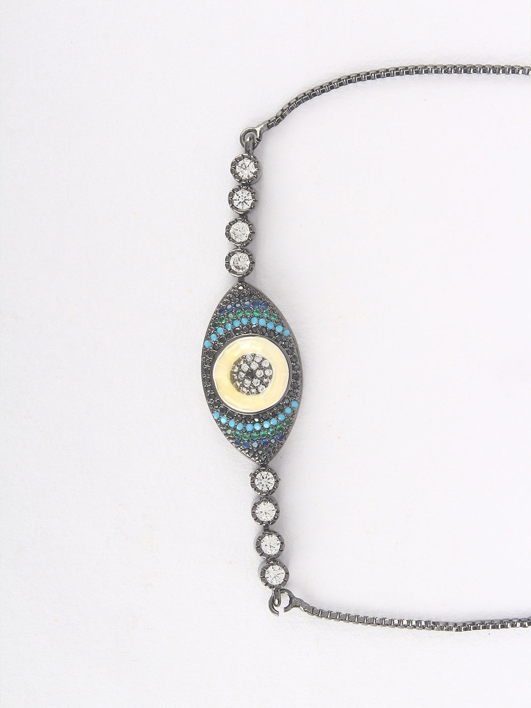 Black & Blue Brass Cubic Zirconia Brass-Plated Handcrafted Charm Bracelet