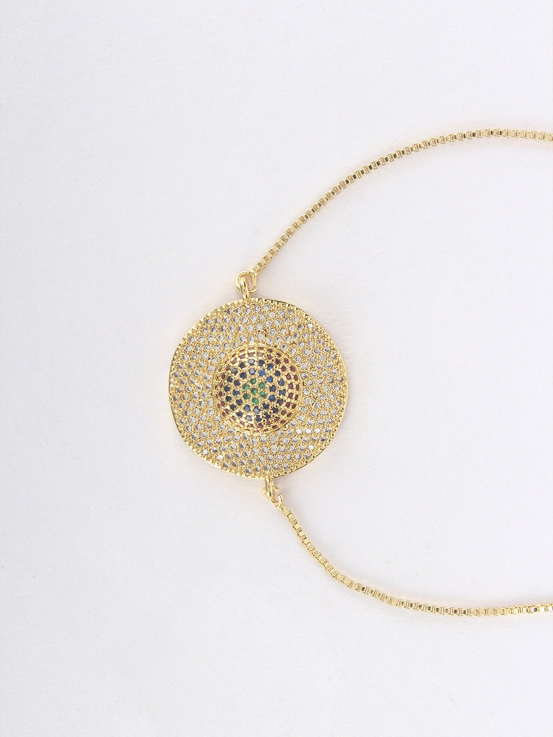 Gold & Navy Blue Brass Cubic Zirconia Gold-Plated Handcrafted Charm Bracelet