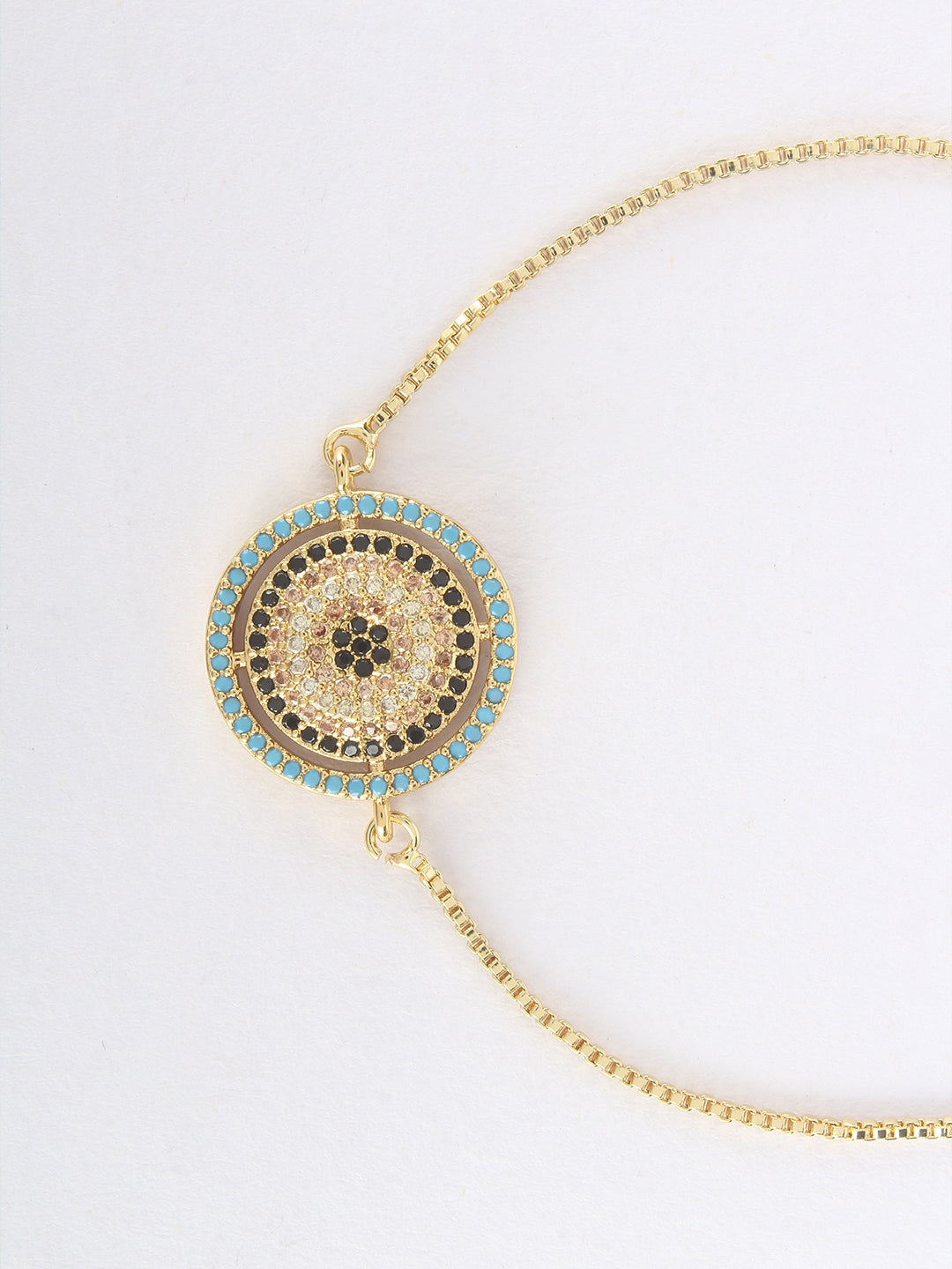 Gold & Blue Brass Cubic Zirconia Gold-Plated Handcrafted Charm Bracelet