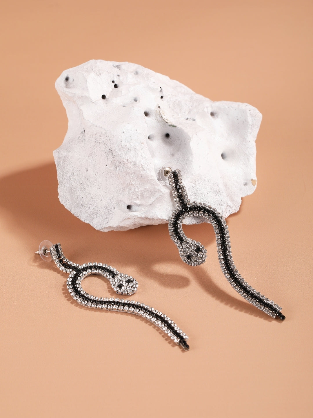 Silver-Plated Silver Rhinestone Studded Brass Handcrafted Drop Earrings