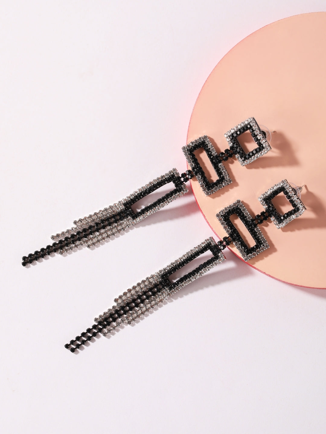 Silver-Plated Silver Rhinestone Studded Brass Handcrafted Drop Earrings