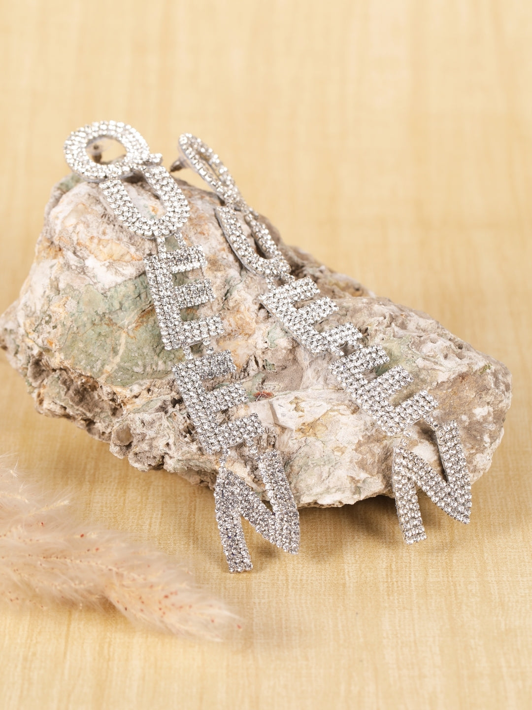 Silver-Plated Silver Rhinestone Studded Brass Handcrafted Drop Earrings