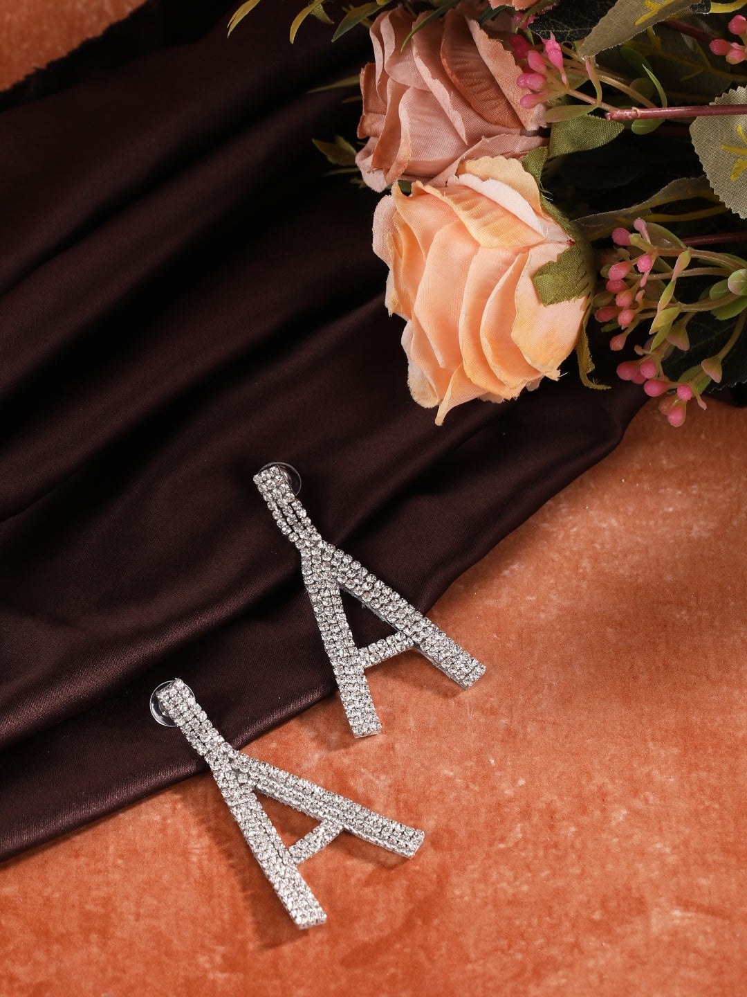 Silver-Plated Silver Rhinestone Studded Brass Handcrafted Drop Earrings